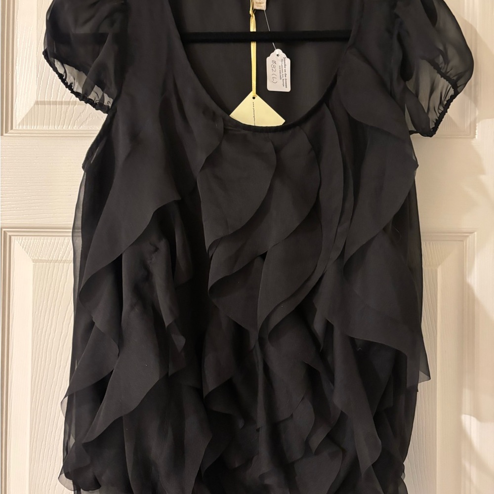 Ya Los Angeles Black Ruffled Flutter Sleeve Blouse NWT Large